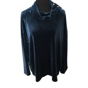 DKNY Deep Blue Velvet Cowl Neck Blouse